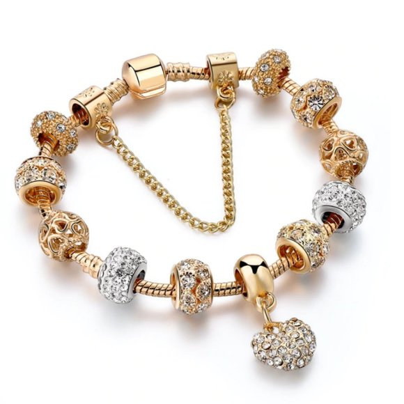 Private Label Jewelry - Luxury Gold Crystal Heart Charm Bracelet